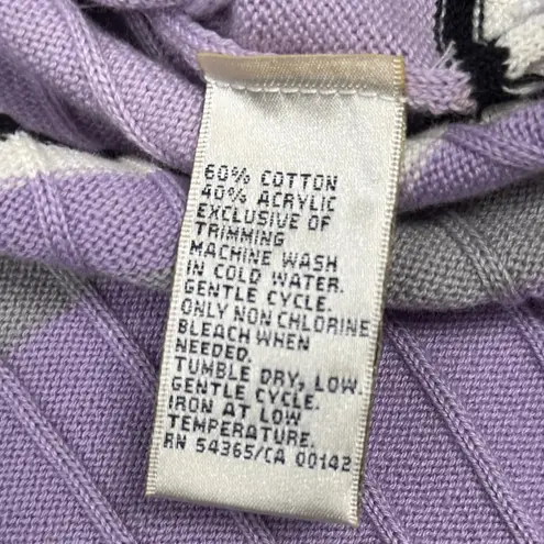 Allison Daley Purple White Cardigan Small Flower Detail Zipper Stripes XL Granny