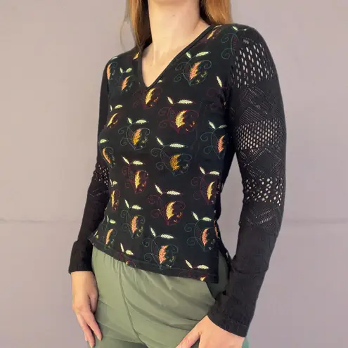 Custo Barcelona Vintage 90s/Y2K Embroiderd Crochet Sleeve Shirt