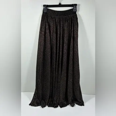 Zimmermann Illuminate Gathered Metallic Knit Flare Maxi Skirt Black Gold US 8