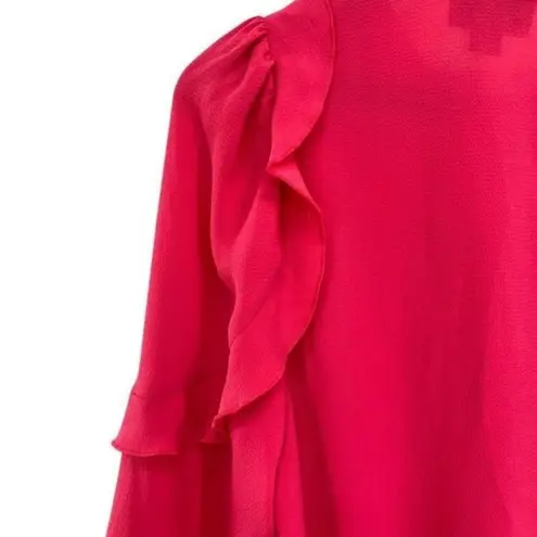 CeCe Pink Ruffle Sleeve Silk Peasant Blouse Top