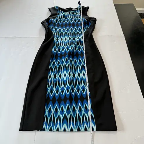 Calvin Klein  Blue Black Geo Scuba Knit Sleeveless Stretch‎ Sheath Dress Size 4