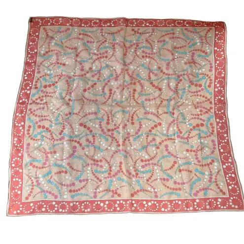 Vtg 60s Burmel Silk Scarf Retro Japan Orange Dot Swirl Printh Sheer Rockabilly