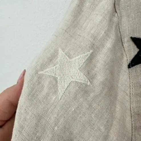 John Mark Embroidered Star Button Down Top Beige Red Navy Womens XL Patriotic Tan