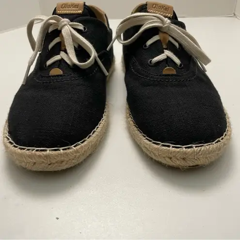 Olukai Kaula Pa‘a Lī Shoes Canvas Lace-Up Espadrilles Sneaker Slip Ons Black