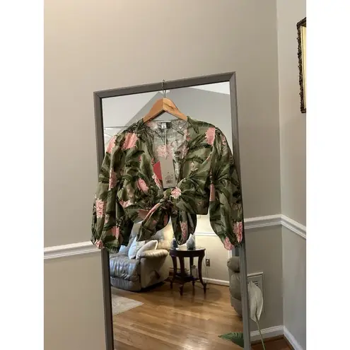 Agua Bendita NWT x Target Peony Floral Wrap Top Linen Blend Green Pink Size M!!