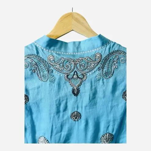 Tyler Boe Womens Linen Aimee Embroidered Ruffled V