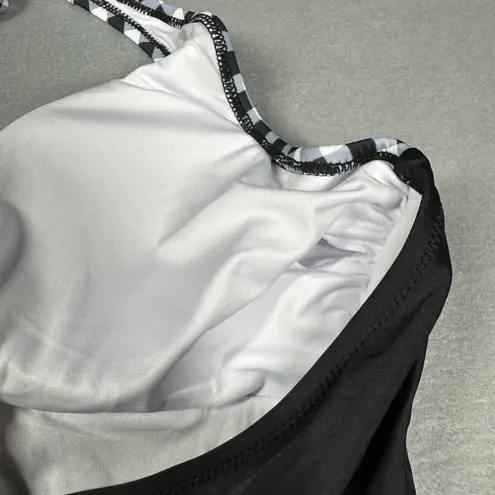 Womens Swimsuit Large Black and White Gingham Halter Tie Deep V Neck One Piece