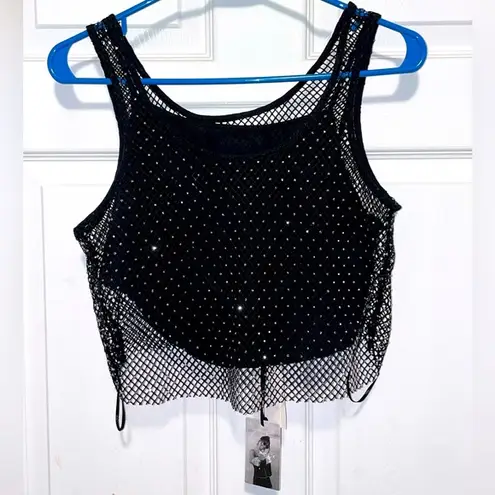 Sincerely Jules  Crop Top Medium Rhinestone Mesh crystal Fishnet Flowy tank scoop