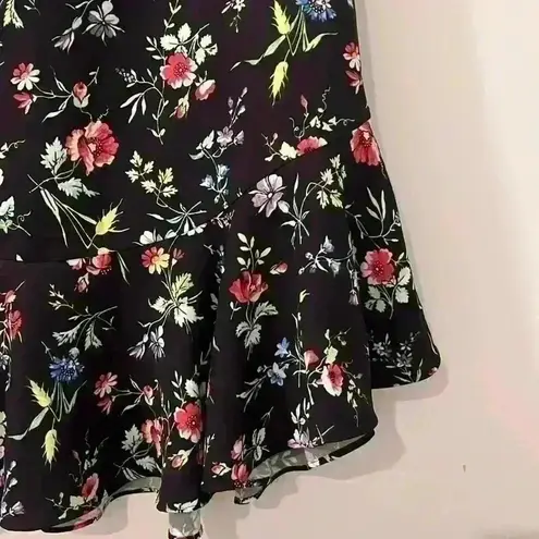 Likely Beckett Botanical Short Ruffle Skirt Black Floral Short Dress Size 12