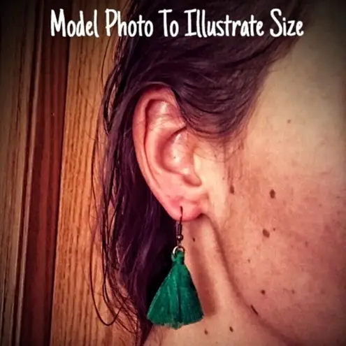 Handmade Tassel Earrings Silver Navy Blue Boho Festival USA Feminine