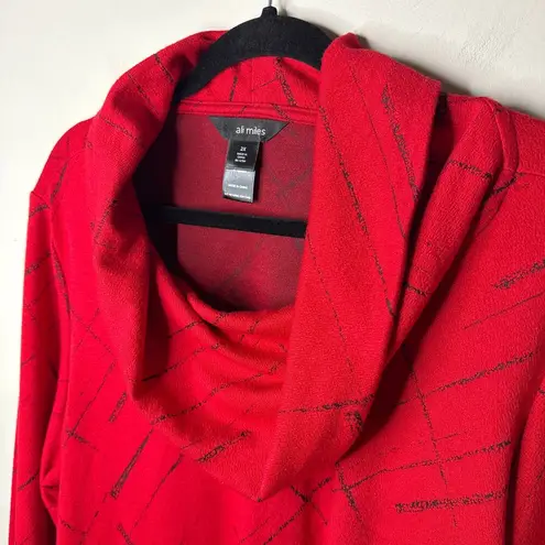 Ali Miles RUBY Size 2X Red/Black Asymmetric Knit Tunic Top Cowl Neck Art to Wear Red