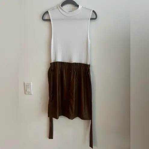 Hayle and June Sleeveless White Top with Faux Leather Skirt Overlay Size L Size L