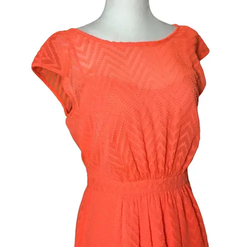 J.Crew Neon Orange Sleeveless chiffon Womens 4 Mini Dress in zigzag Beach Style
