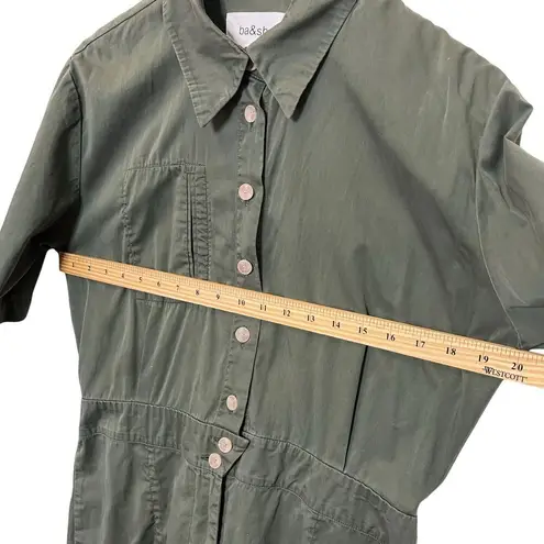 Ba&sh Brigitte Collared Jumpsuit In Green Cropped Cotton Utility Womens Size L