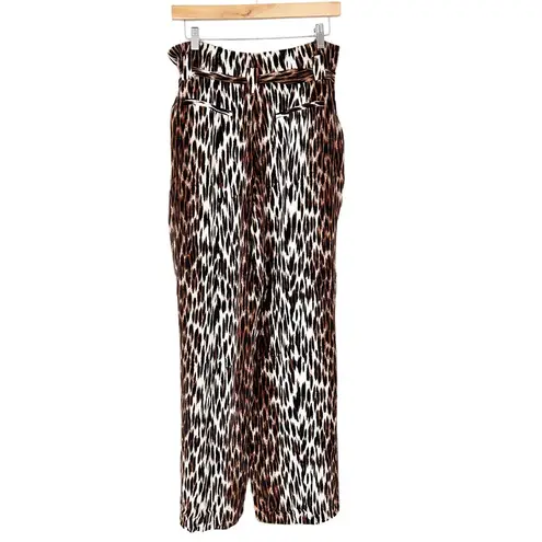 L'Agence Bobby Leopard Silk Paper Bag Wide Leg Belted Pants Sz 8