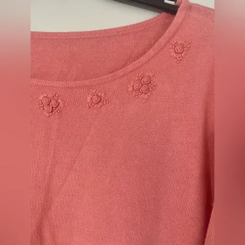 Pink Floral Soft Lightweight Embroidered Monochromatic Sweater Size 3X