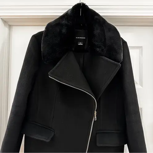 Club Monaco Wool Josette Faux Fur Removable Collar Zip Peacoat Black Large $495