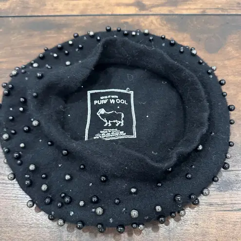 Epoch Hats Women's Black Wool Beret Embellished Pearls Beads Old Money