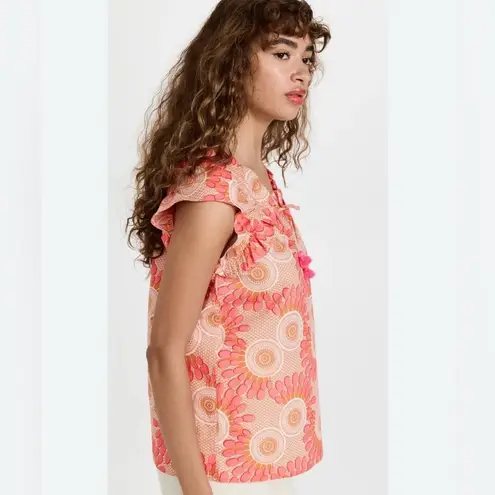 Figue Gianna Pink Ruffle Poplin Top Small Cotton Floral Boho Resort Vacation