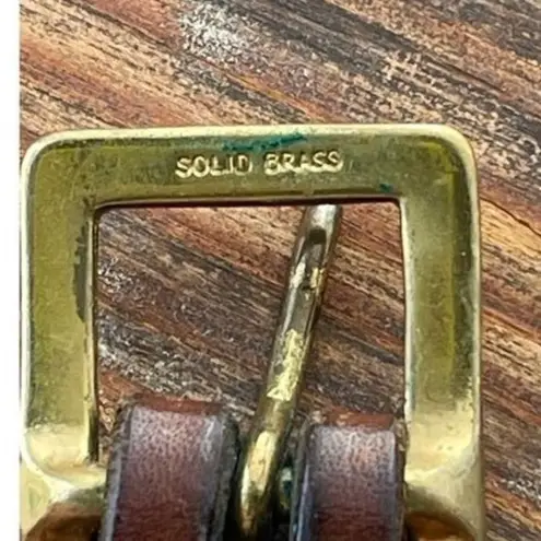 Vintage Leather Belt Gold Brass Buckle Cognac Western Style Brown