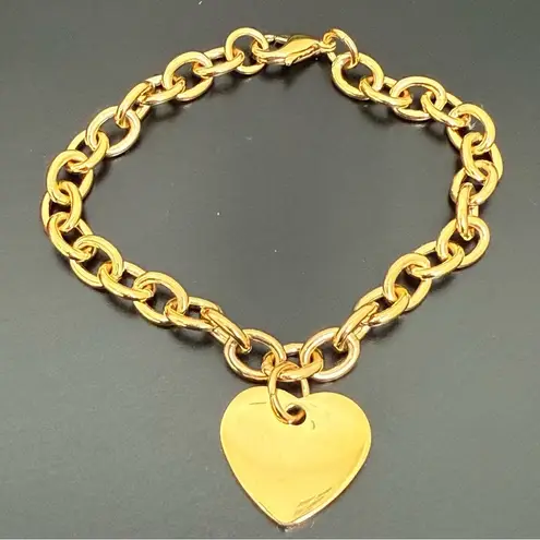 EDFORCE Gold Stainless Steel Heart Charm Link Bracelet 19g.
