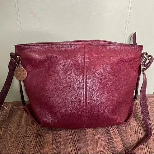 SAS Genuine Soft burgundy Red Leather‎ Slouchy Crossbody Large Bag Purse