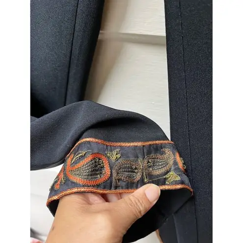 Vintage 90s Clio black boho Indian floral embroidered leg capri pants Size 14