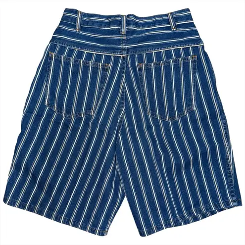 Vintage 90s Backroad Blues Striped Denim Mom Shorts High Waisted Sz 6 25” Waist Blue