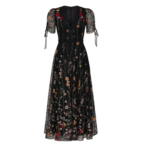 Monique Lhuillier ML Floral Embroidered Mesh Dress EUC