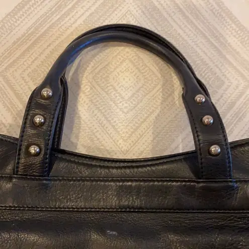 Botkier Black Leather Fringe Shoulder Handbag with Gold Hardware