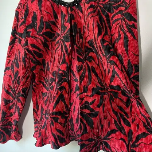 Vintage Victor Costa 2 Piece Red and Black Satin Tank Top Blouse and Jacket Size 12