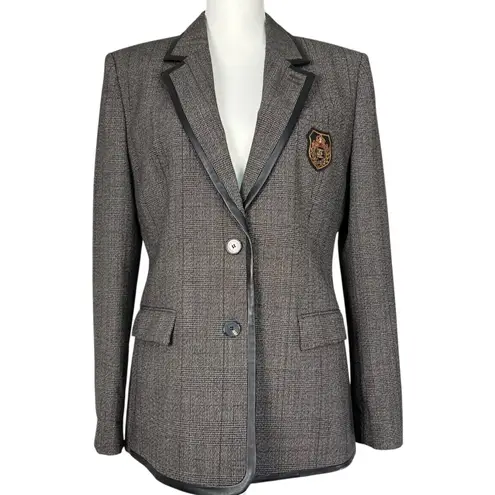 The Kooples Prince of Wales Jacket Blazer in Brown Wool with Blazon Crest Size 8