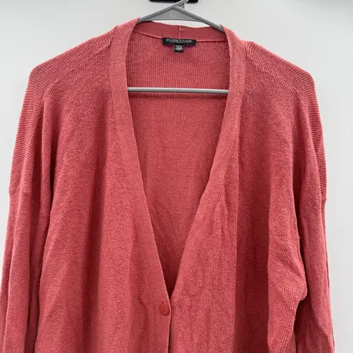 Eileen Fisher V-Neck Boyfriend Button Cardigan Sz 1X Linen Blend Watermelon