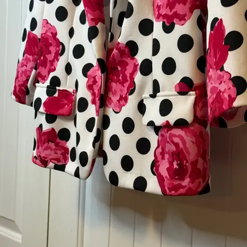 NYCC Floral Blazer Polka Dot 3/4 Sleeve White Pink Black Career Jacket Size M # Size M