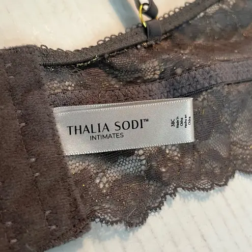 Thalia Sodi Bra Deep Purple Metallic Longline Lace Underwire Bra Sz 38C EUC