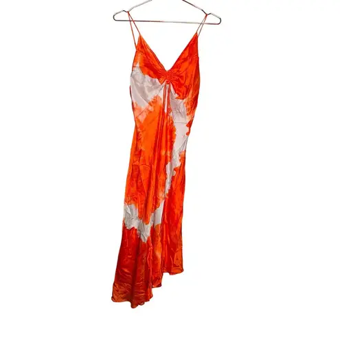 ALLSAINTS Orange Satin Silk Blend Scoop Neck Alexia Marinana Dress Size 10