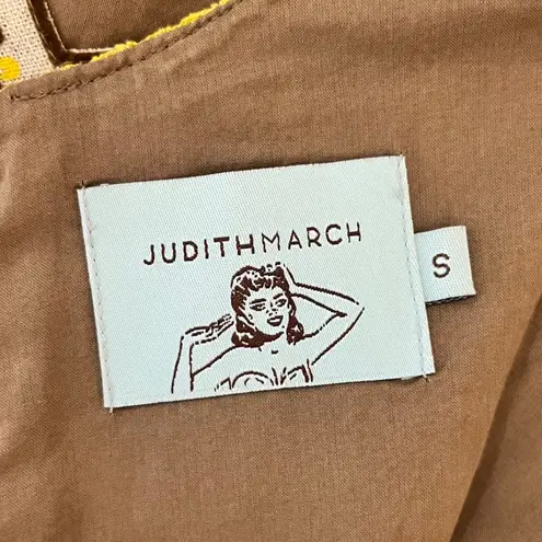 Judith March Mini Dress Yellow Brown Embroidered Crocheted Size Small
