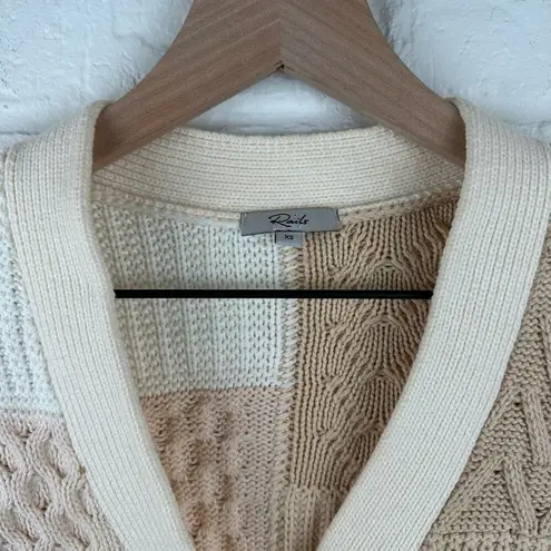 Rails Reese V-Neck Cardigan Cream Patchwork Button-down V-neck Sweater Size XS