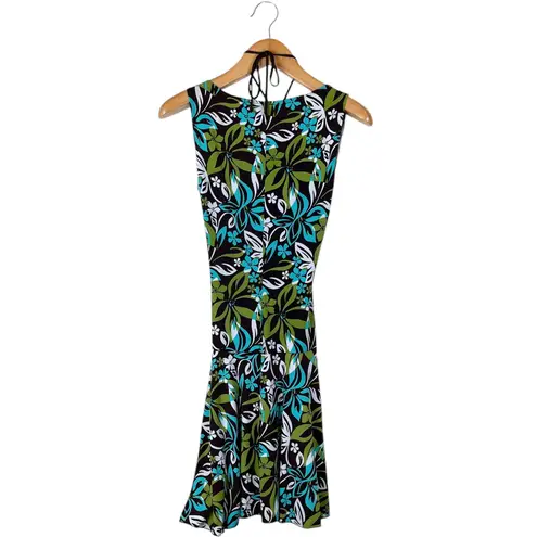 A Byer Vintage Y2K A. Byer Womens Size Medium Drop Waist Brown Teal Floral Halter Dress