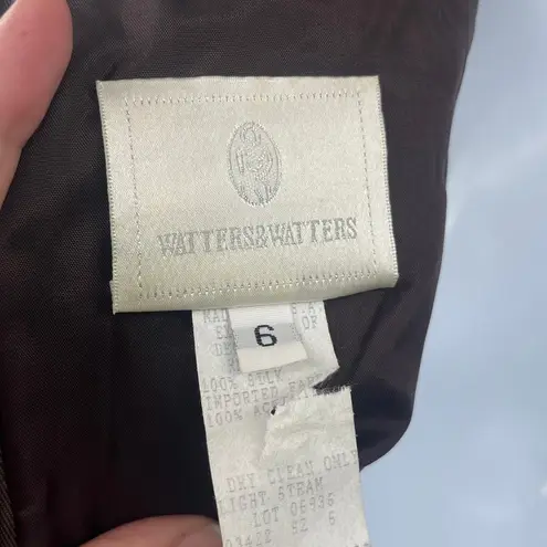 Vtg 90s Watters & Watters Silk Duipioni Cocktail Dress 6 Brown Wedding Empire