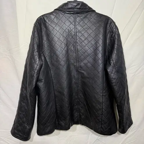 Siena Elegant Black Quilted Leather Jacket Vintage Size 16