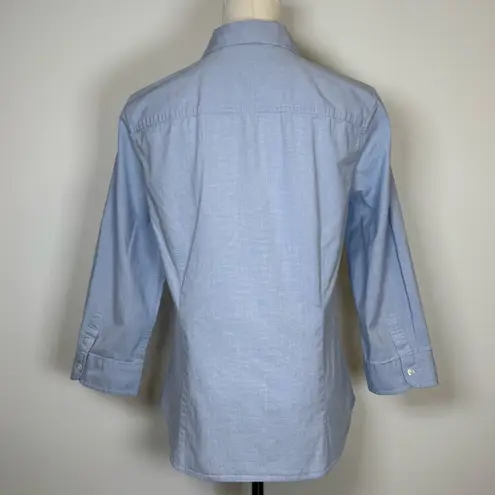 IZOD Button Front Blouse Cotton 3/4 Sleeves Classic Blue Women’s Size Large