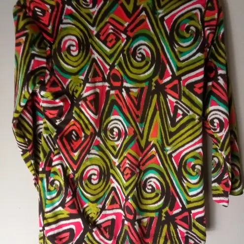 R.O.T. M Bold Tahiti Vibe Long Sleeved 70s Pullover Top in Orange Lime Black Size M