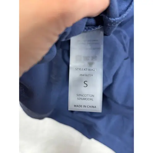 NWT Mono B Women's Blue Cotton Modal T Shirt Size S Draped Back Cutout