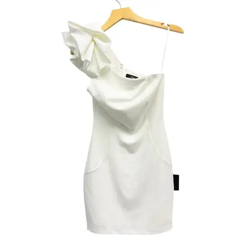 Lulus Unstoppable Stunner White Ruffled One Shoulder Mini Dress size XS NWT