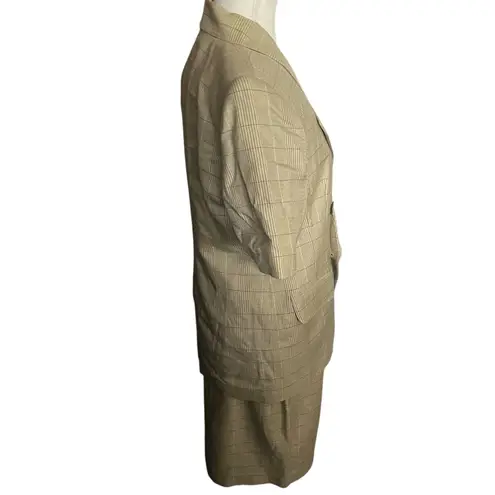 Vintage Lord & Taylor Petites Women'sā Plaid Short Sleeve Skirt Suit Size 10 Tan