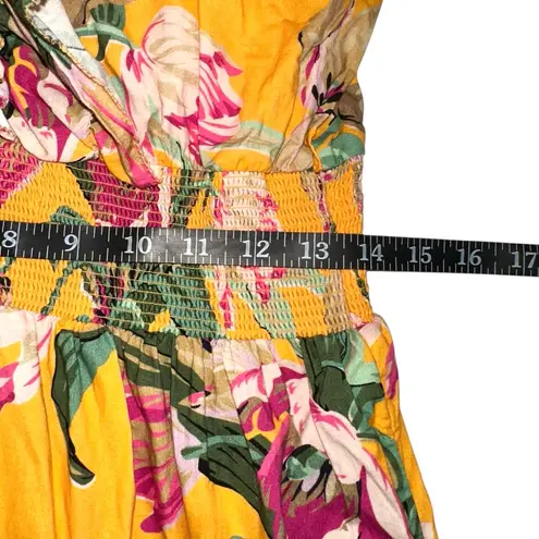 Love the Label Topanga Floral Yellow Tiered Midi Dress LARGE