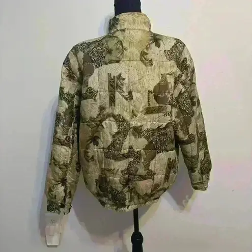 100% Silk Tan Leopard Abstract Anna & Frank Bomber Jacket Size Medium Vintage