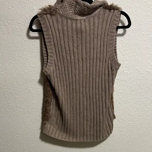 Fenn Wright Manson Womens Knit Faux Fur Vest Sweater Full Zip Brown Size M