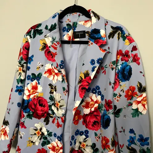 T Tahari Light Blue Floral Spring Fall Trench Coat Jacket